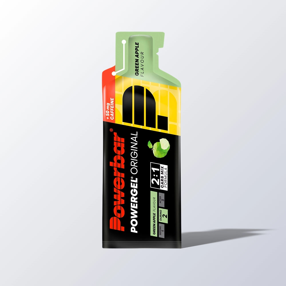 PowerBar PowerGel Green Apple 1 portion – energi gel med 26 g kulhydrat og 50 mg koffein