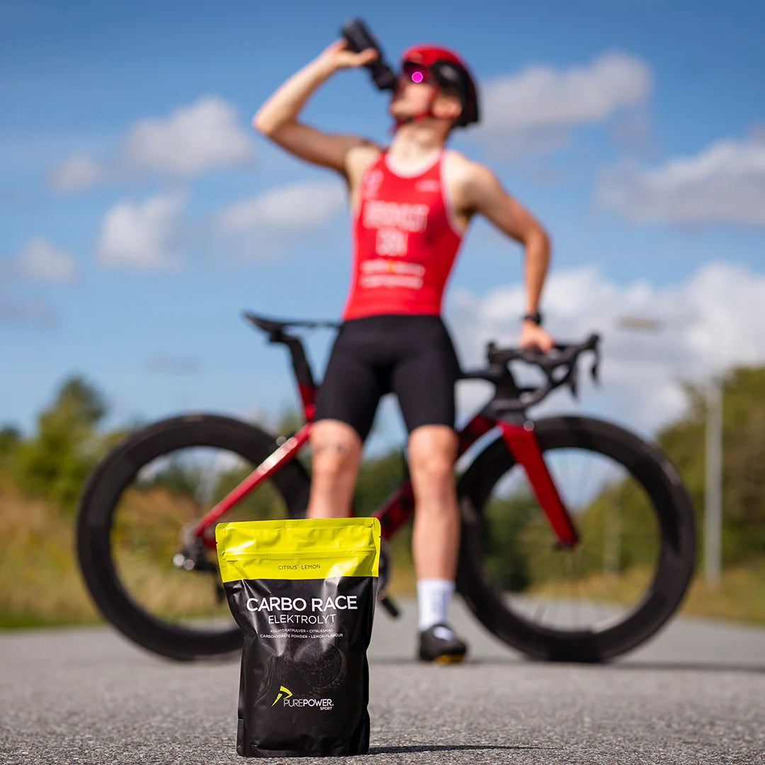 purepower carbo race elektrolyt citrus 16 portioner brugt af cykelrytter under træning